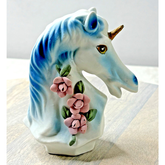 Other - Ceramic Unicorn Bust Vintage Blue and Pink